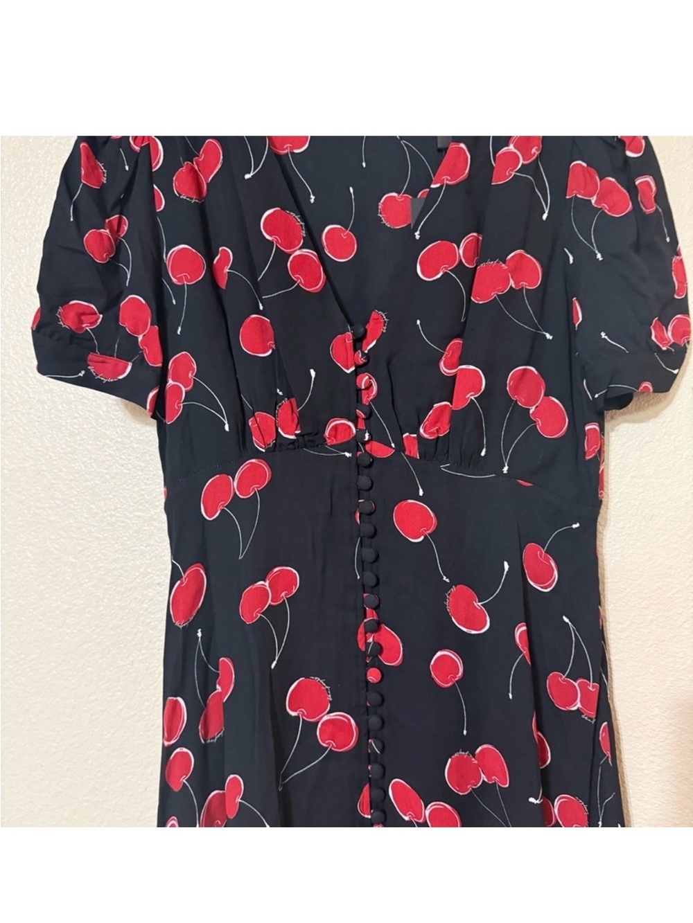 NWT The Kooples Cherry Logo Short Sleeve Button Front  Midi Dress size 3/US 8 - Picture 4 of 7